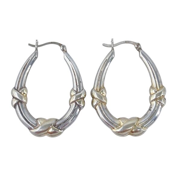 Estate Sterling Silver 925 Creole Gold-Tone Knot Hoop Earrings - Picture 4 of 7